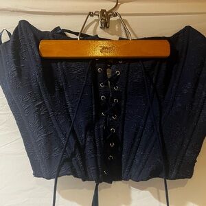Navy Lace-Up Corset Top
